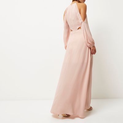 Light pink cold shoulder maxi dress